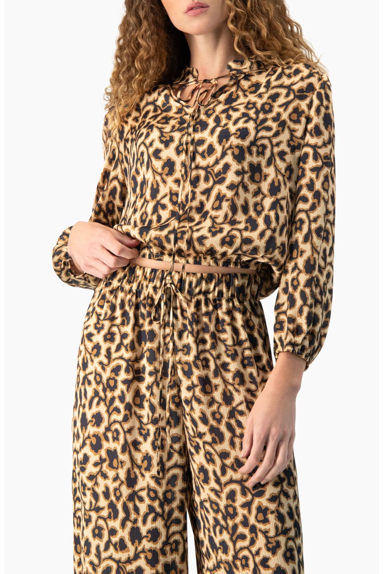 Cropped Animal-Print Lace-Up Blouse, Main, color, Light Brown