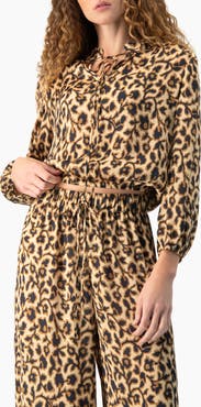 IVONNE Cropped Animal-Print Lace-Up Blouse
