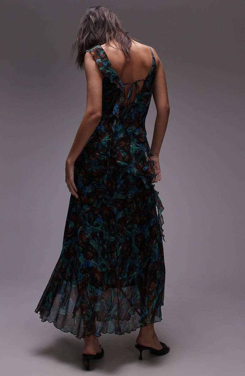 Topshop Lace-Up Ruffle Frill Maxi Dress, Alternate, color, 