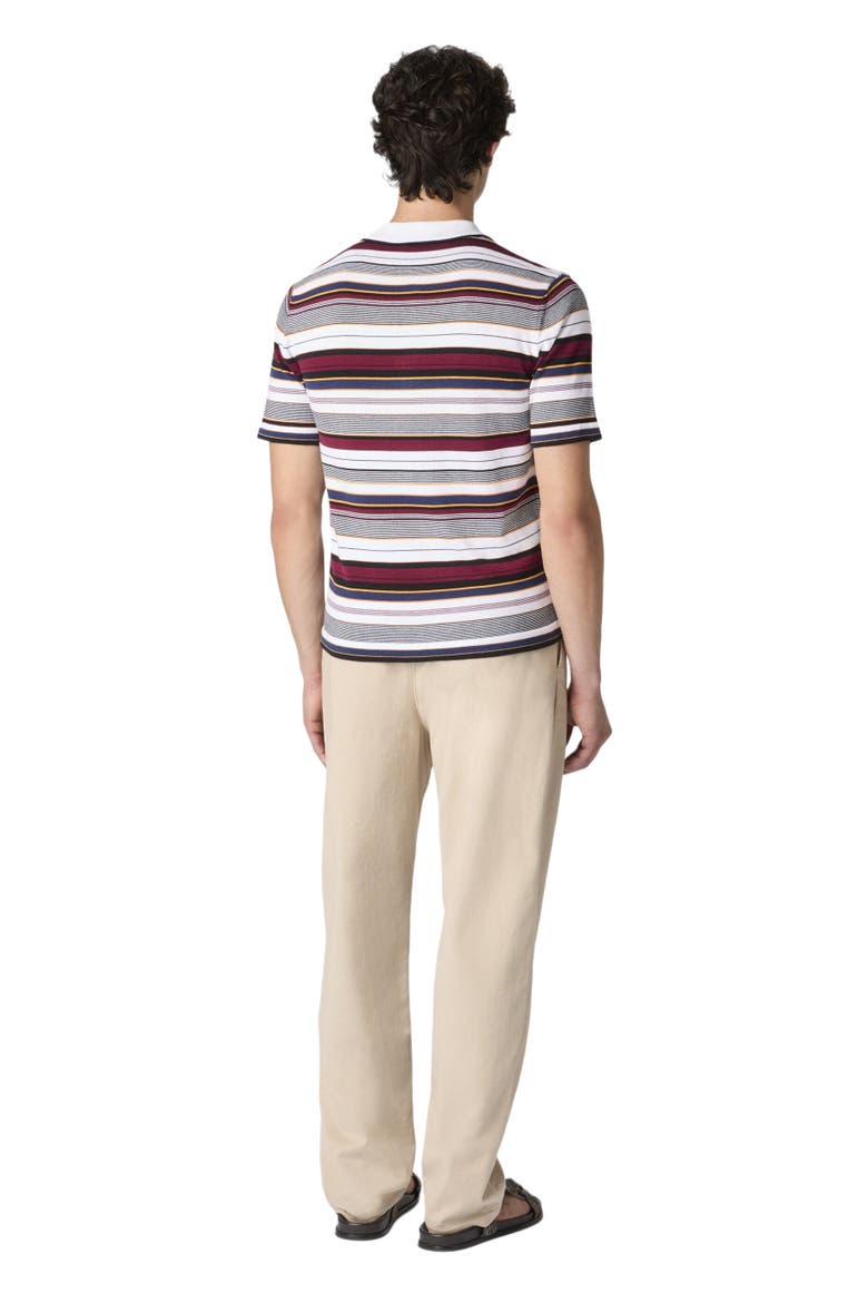 Striped Cotton Polo Shirt With Embroidered Logo Lettering, Alternate, color, Red Multi