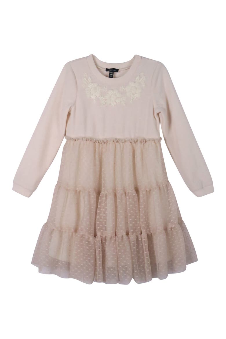 Kids' Long Sleeve Tulle Twofer Dress, Main, color, IVORY GOLD