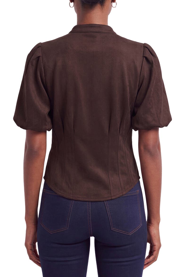 Puff Sleeve Faux Suede Shirt, Alternate, color, BITTER