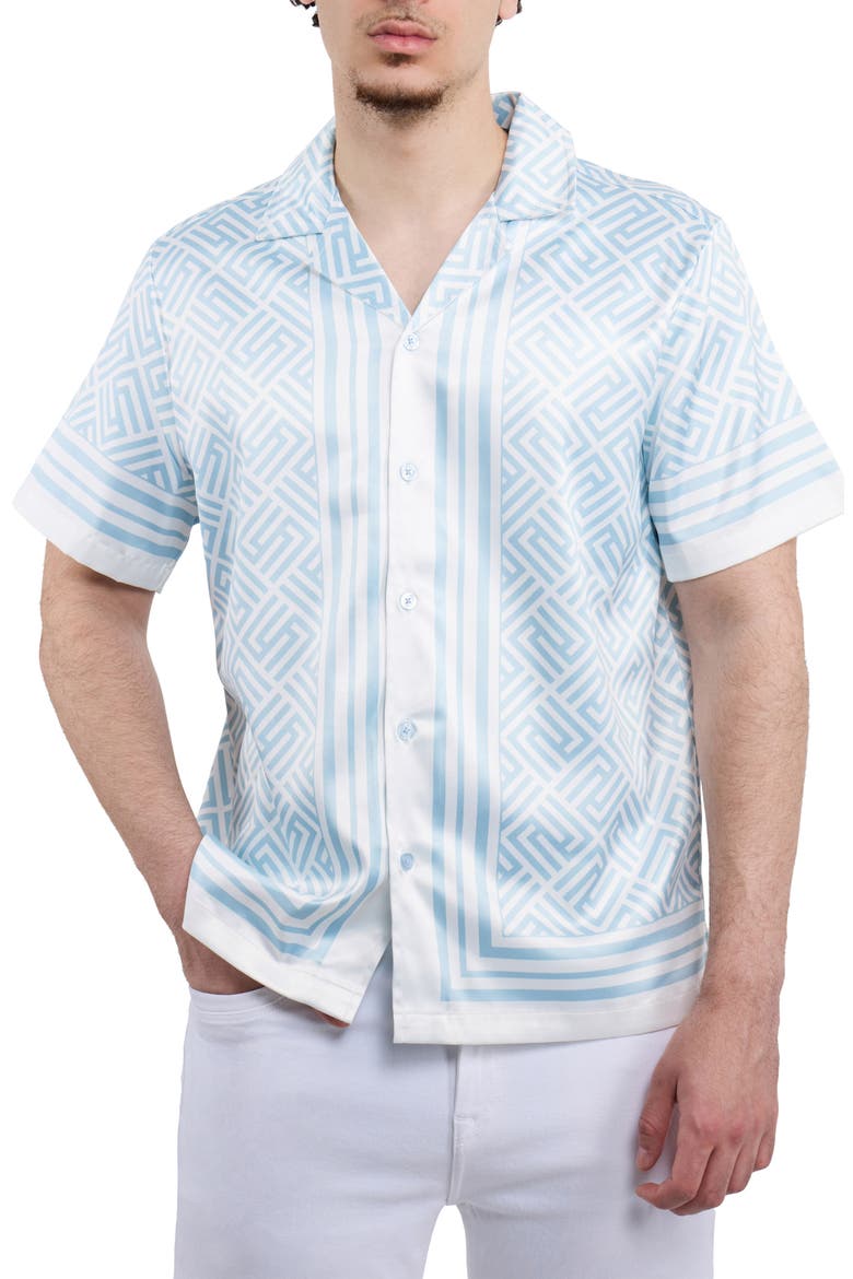 Rhombus Geo Print Camp Shirt, Main, color, BLUE