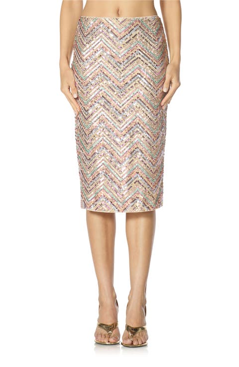 Audino Sequin Chevron Midi Skirt