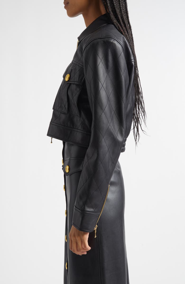 L'AGENCE Micah Quilted Leather Crop Jacket, Alternate, color, Black