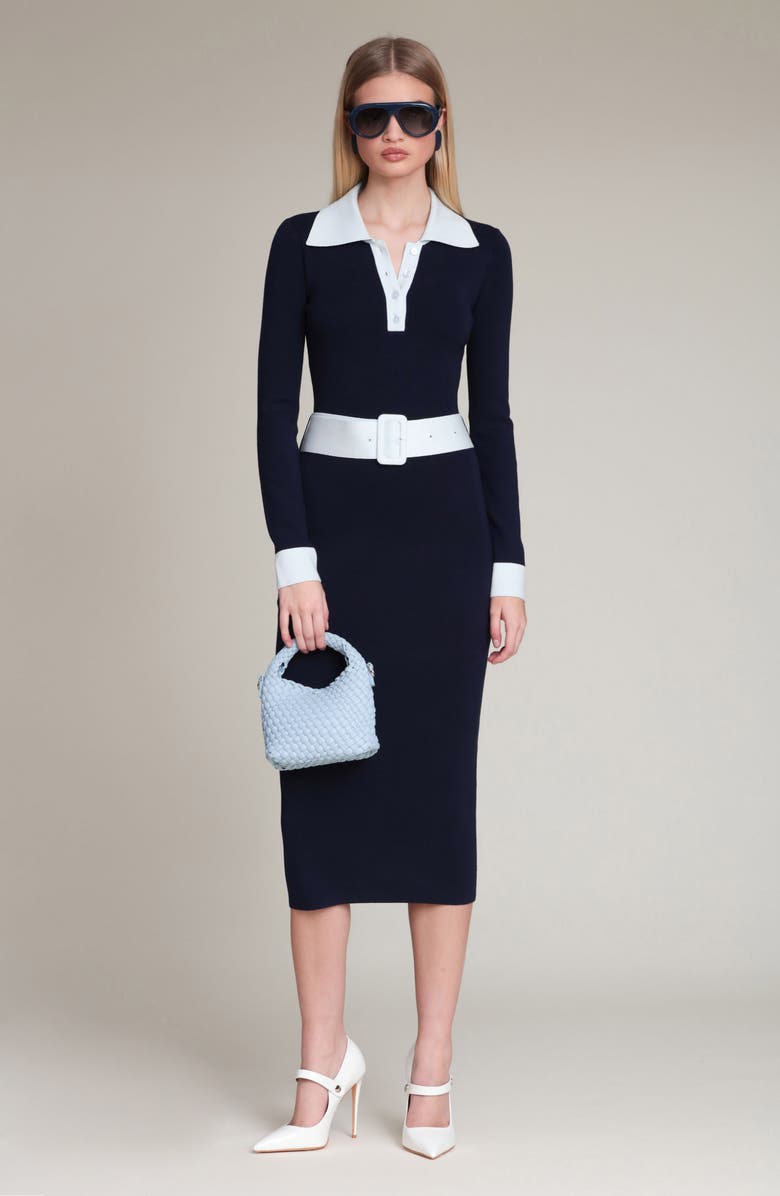 Avec Les Filles Long Sleeve Polo Dress, Alternate, color, Navy Colorblock