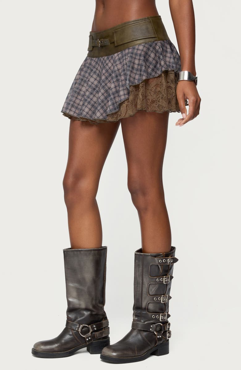 EDIKTED Varley Plaid & Lace Miniskirt, Alternate, color,