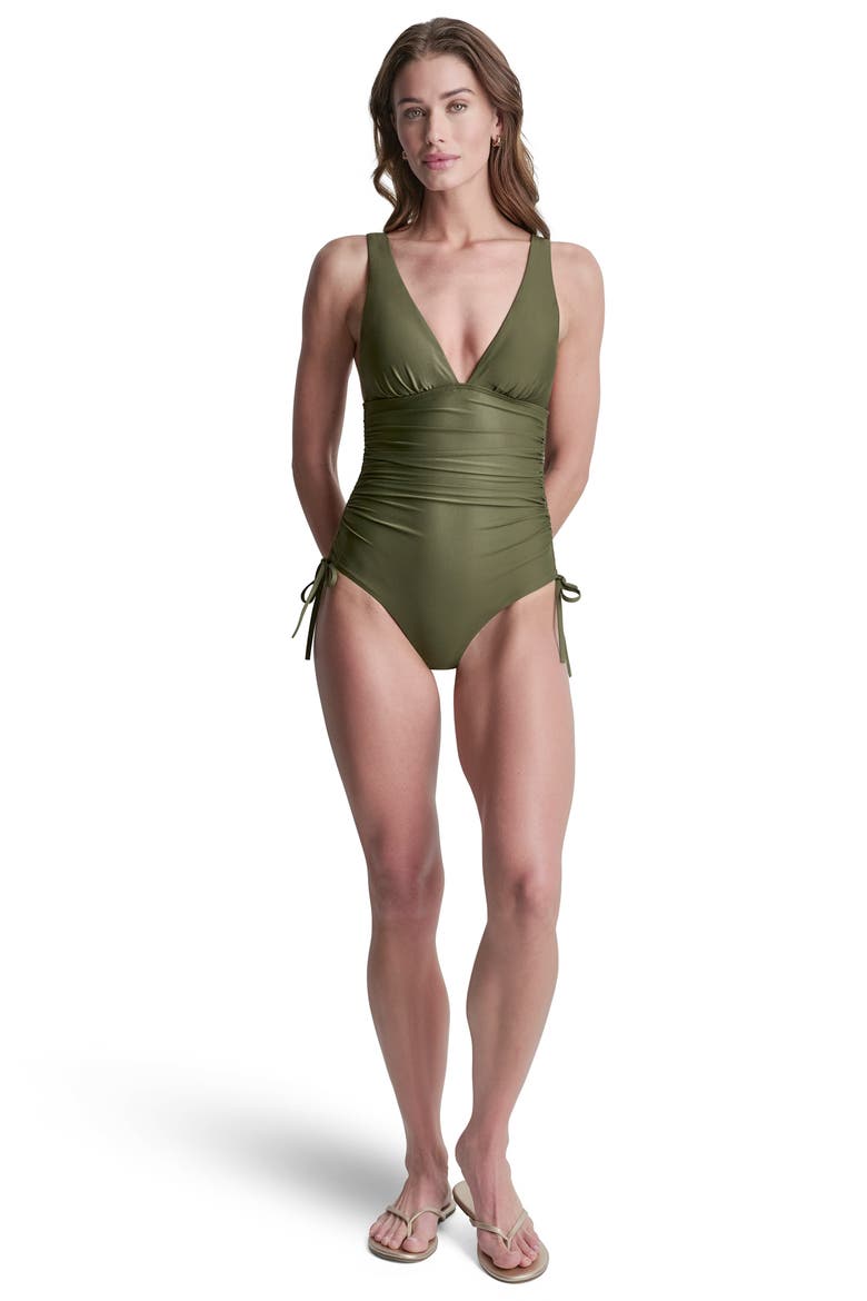 Plunge One-Piece Swimsuit, Alternate, color, MOSS
