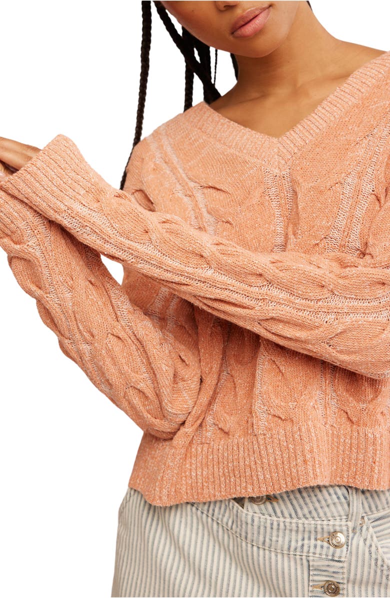 Free People Washed Cable Sweater, Alternate, color, Candied Melon