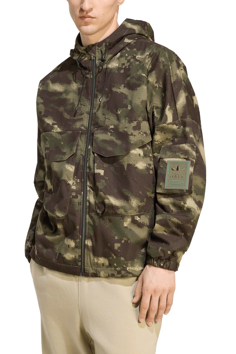 Camo Hooded Utility Jacket, Main, color, OLIVE STRATA