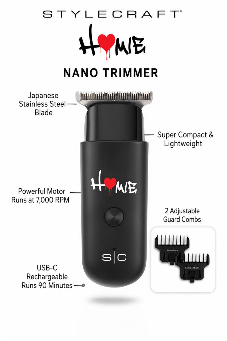 Homie Nano Compact Hair Trimmer, Alternate, color, Black