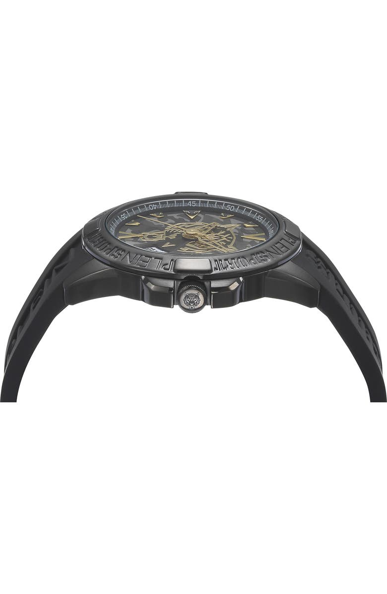 PLEIN SPORT Touchdown Silicone Strap Watch, 44mm, Alternate, color, Ip Black