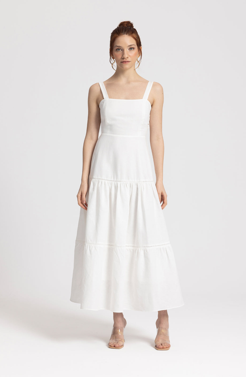 Monlicia Ella Midi 100% Linen Dress In White
