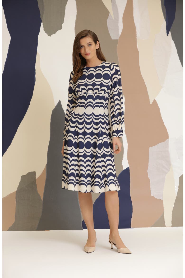 Geo Print Long Sleeve Dress, Alternate, color, NAVY/ BEIGE