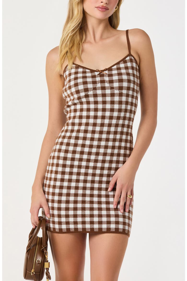 Gingham Knit Minidress, Alternate, color, BROWN GINGHAM