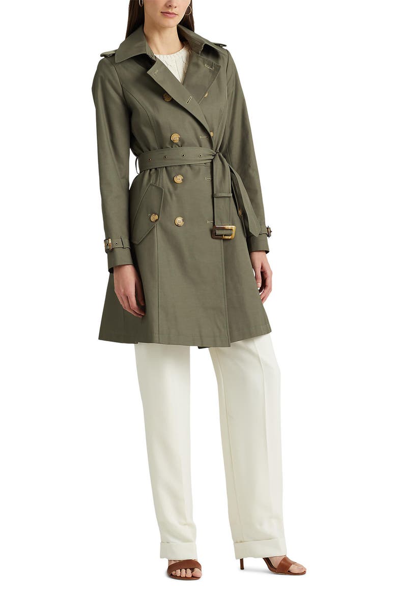 Double Breasted Water Repellent Cotton Blend Trench Coat, Main, color, SUMMER SAGE