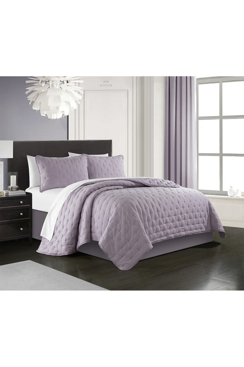 CHIC Chylar Tufted Cross Stitched Design Queen Quilt Set - Lavender - 3 ...