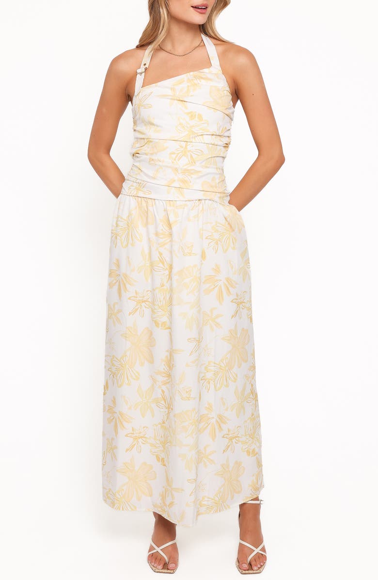 Petal & Pup Jemma Floral Print Halter Maxi Dress, Main, color, Yellow Floral