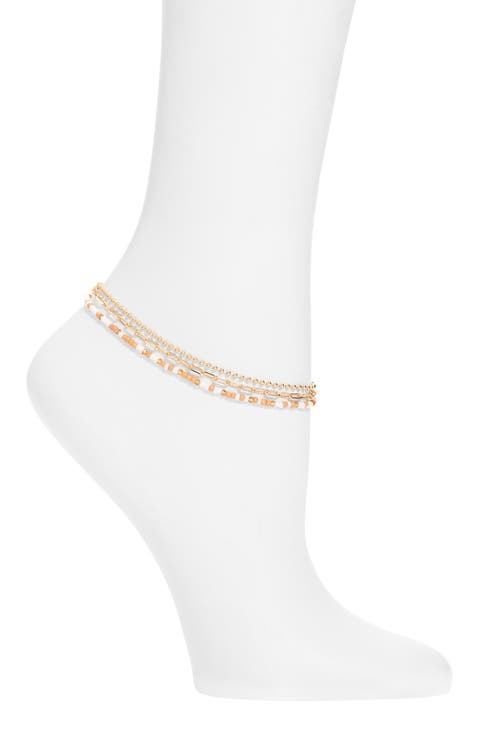Beaded 3-Row Mixed Chain Anklet