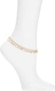 Nordstrom Beaded 3-Row Mixed Chain Anklet