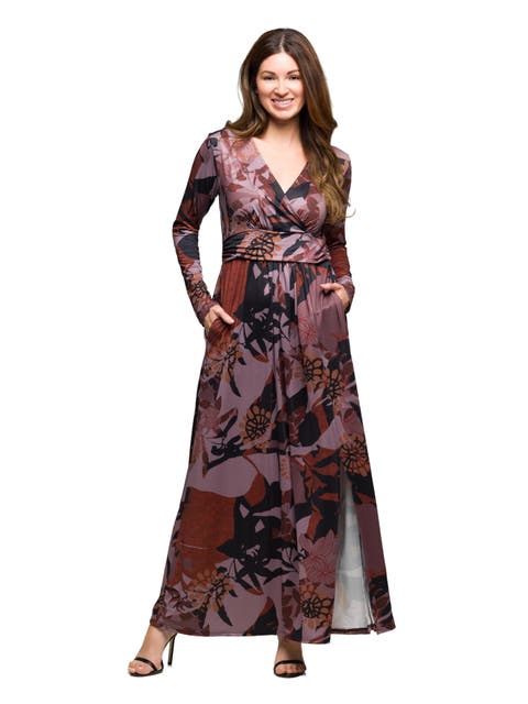 Floral Print Long Sleeve Wrap Maxi Dress
