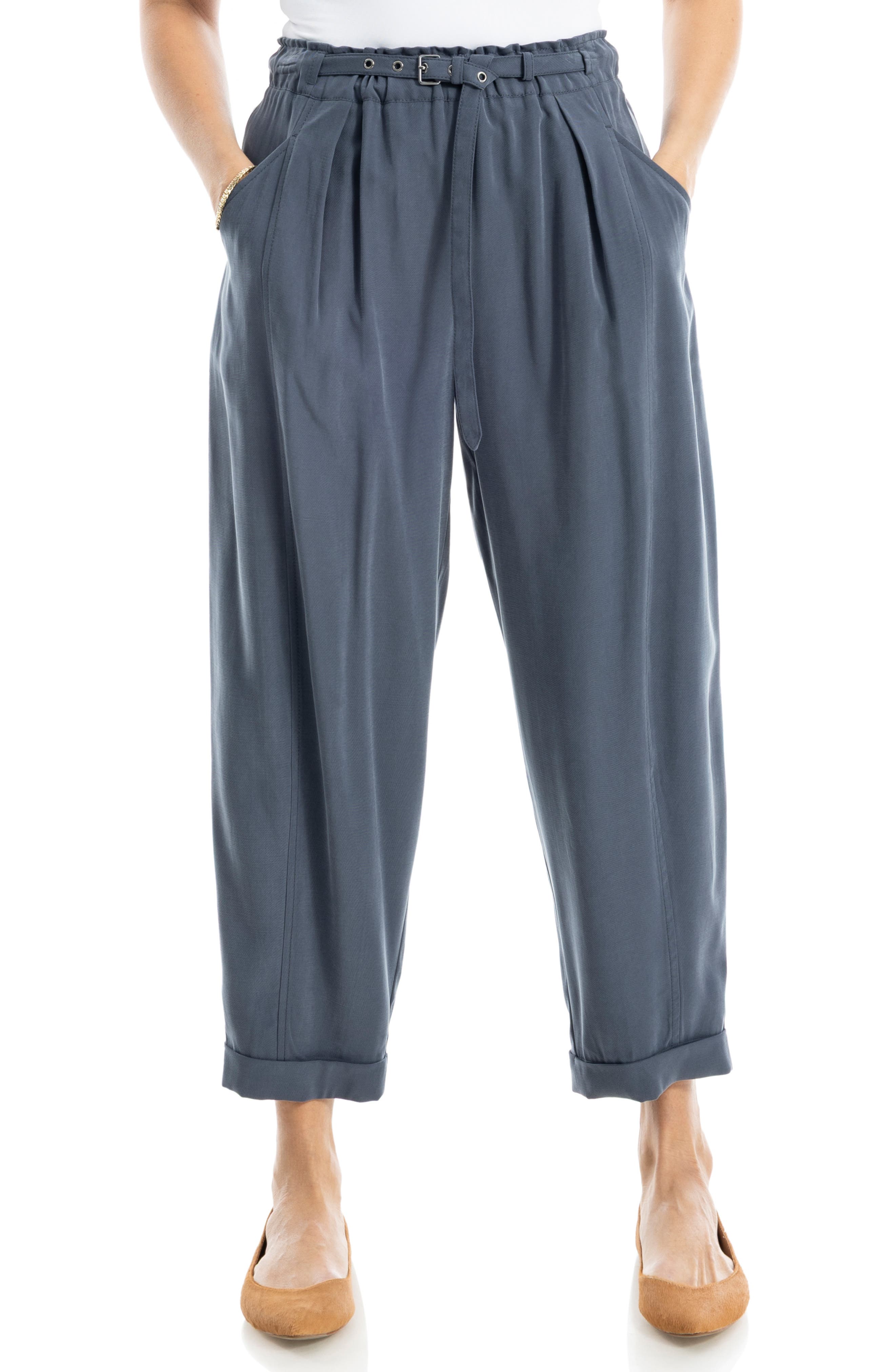 Brushed Twill Belted Cuffed Barrel Leg Pants - image 5