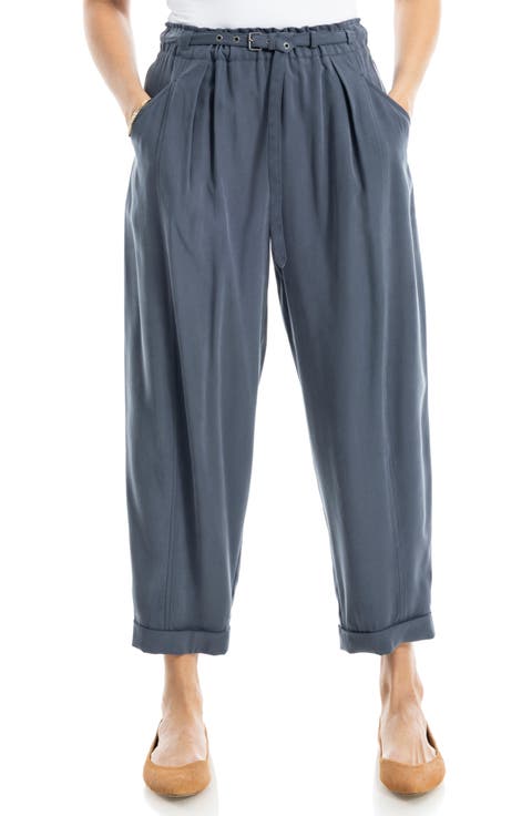 Brushed Twill Belted Cuffed Barrel Leg Pants