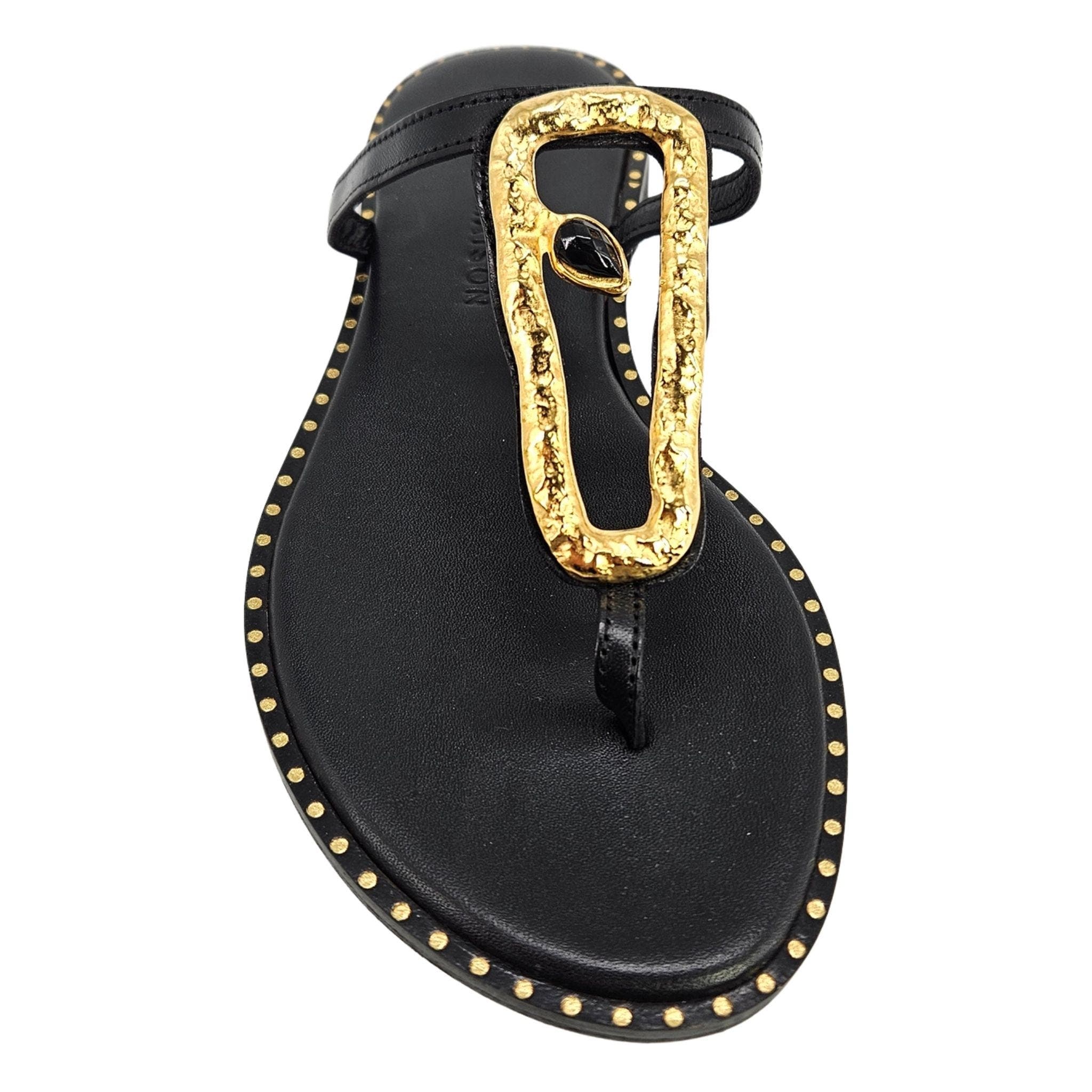 Madison Maison Leather Flat Hammered Link Sandal, Alternate, color, Black