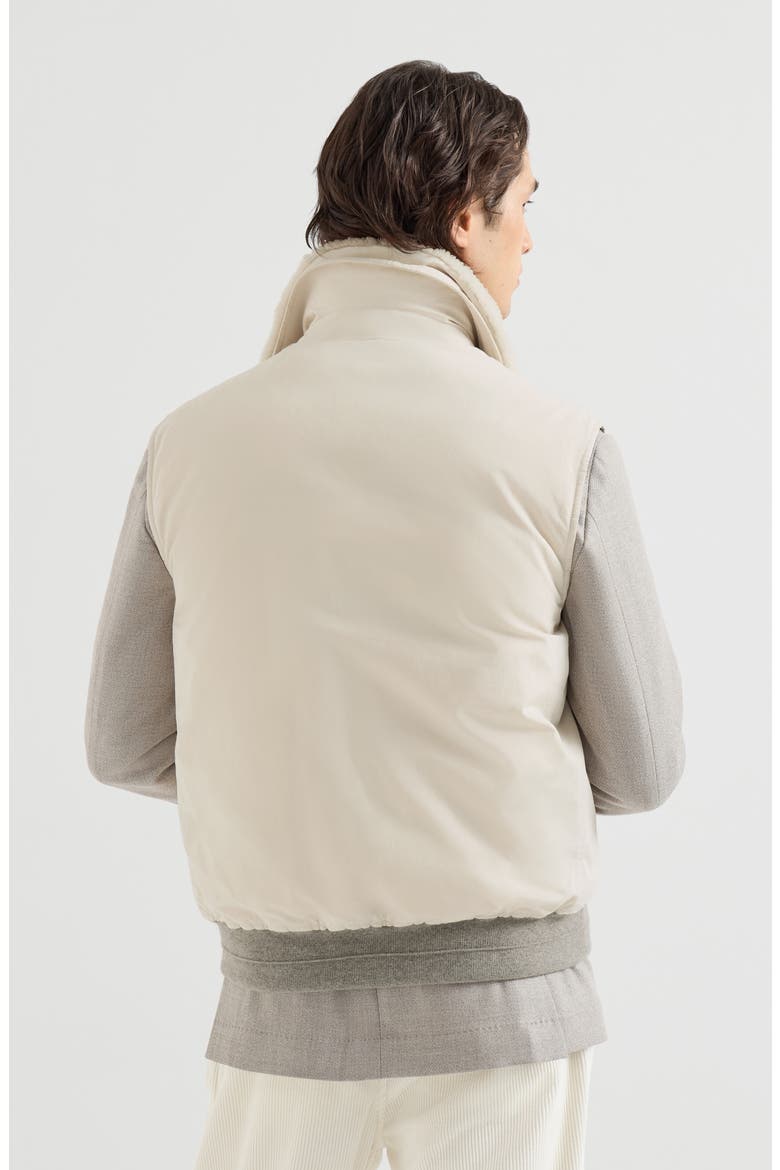 Waxed techno cotton down vest with detachable shearling collar, Alternate, color, Stone Grey