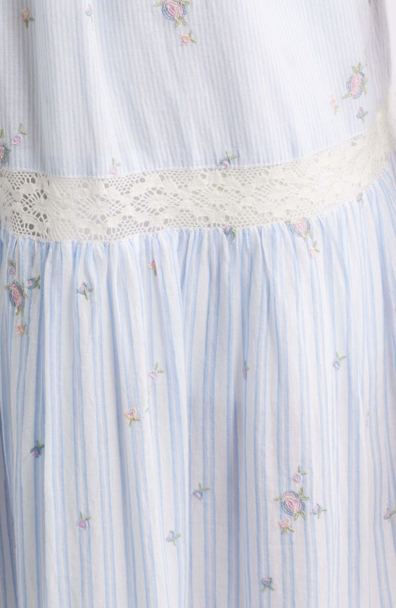 LoveShackFancy Story Floral Mixed Stripe Cotton Maxi Dress, Alternate, color, Sky Mist
