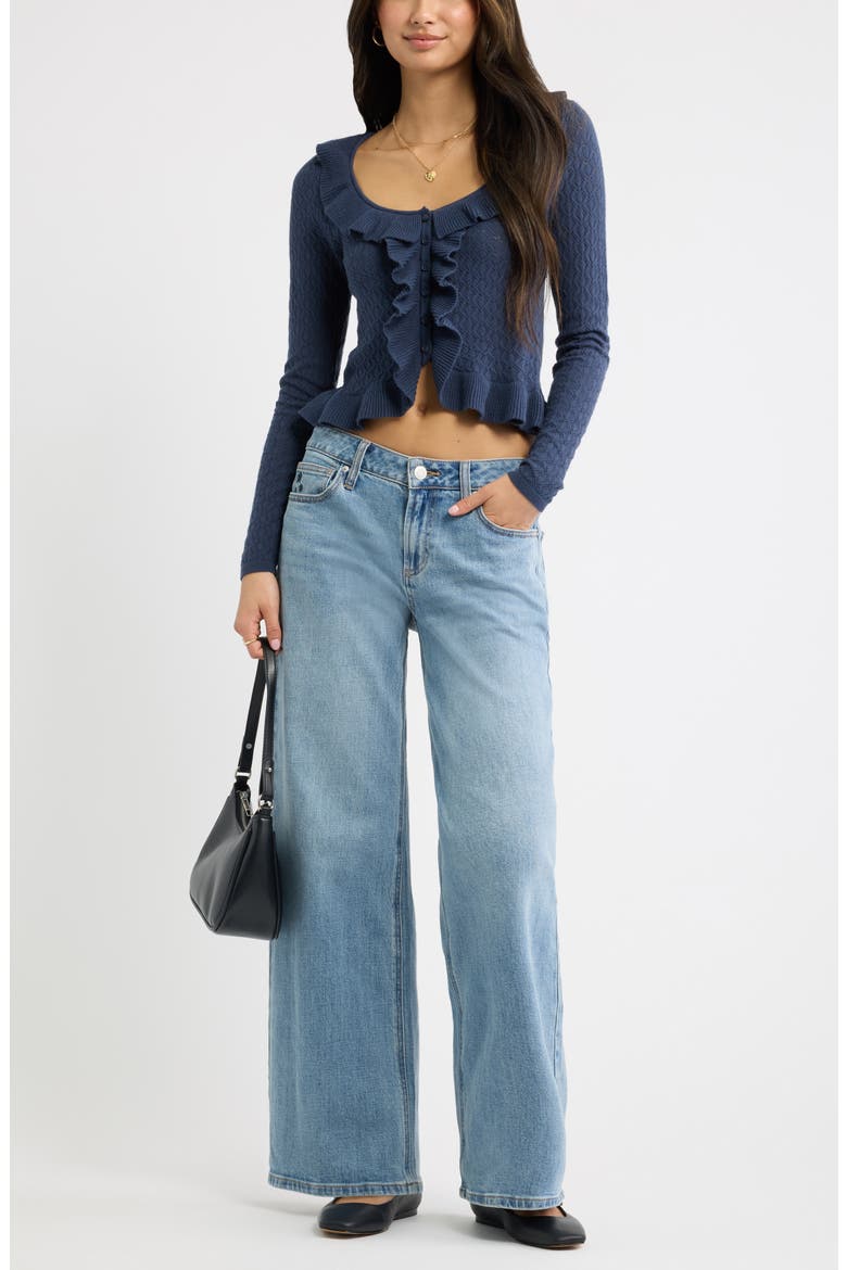 Ruffle Pointelle Cardigan, Alternate, color, NAVY INDIGO