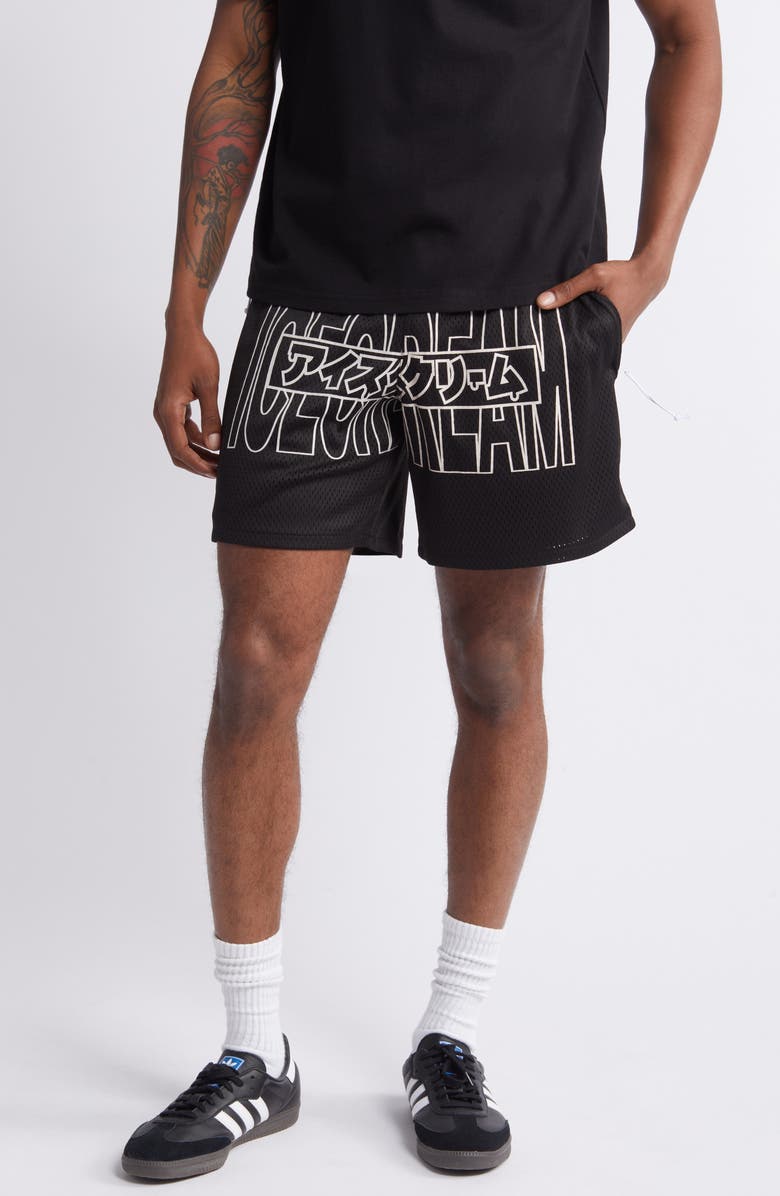 ICECREAM Katakana Reflective Mesh Shorts, Main, color,