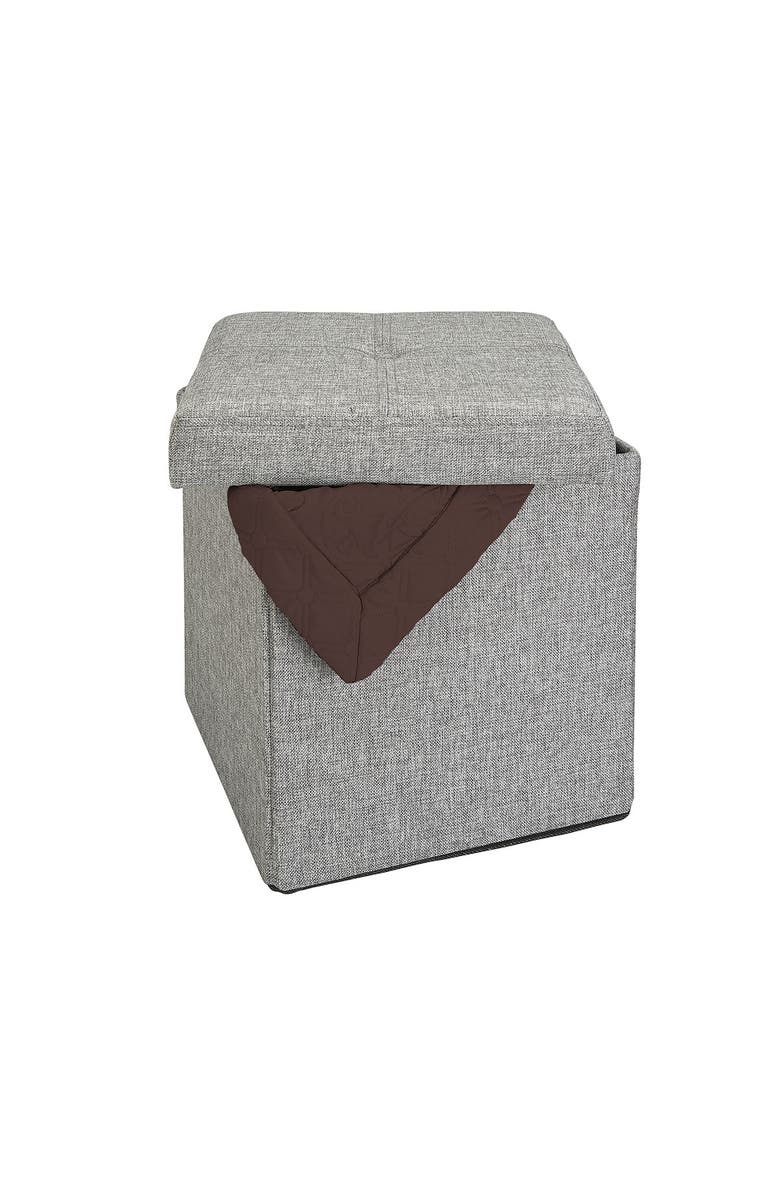 KENNEDY INTERNATIONAL Gray Faux Linen Storage Ottoman Cube, Alternate, color, 