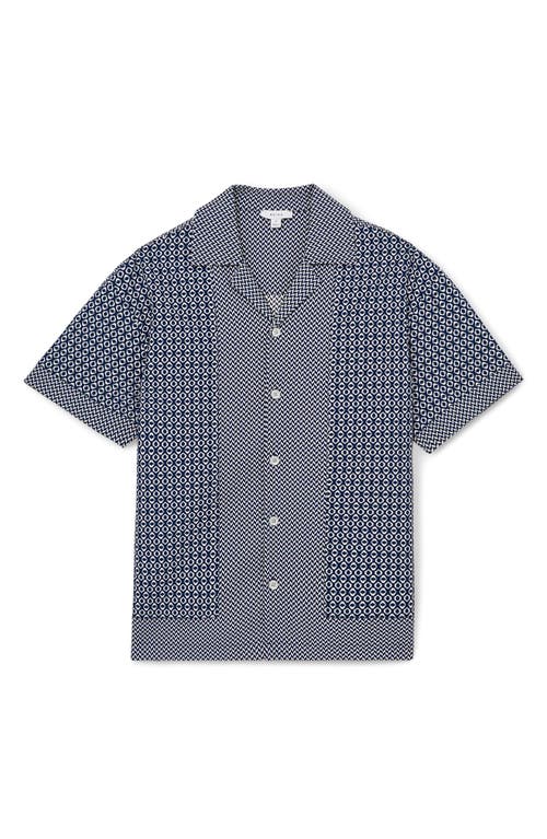 Reiss Mens Navy White Matisse Geometric-pattern Woven Shirt In Blue