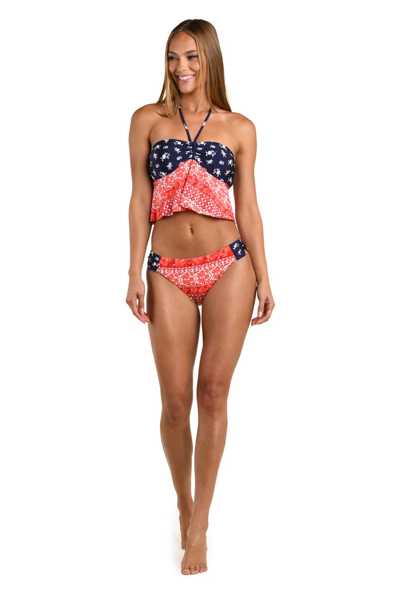 Flowers & Stripes Halter Bandeau Tankini Top, Alternate, color, RED MULTI