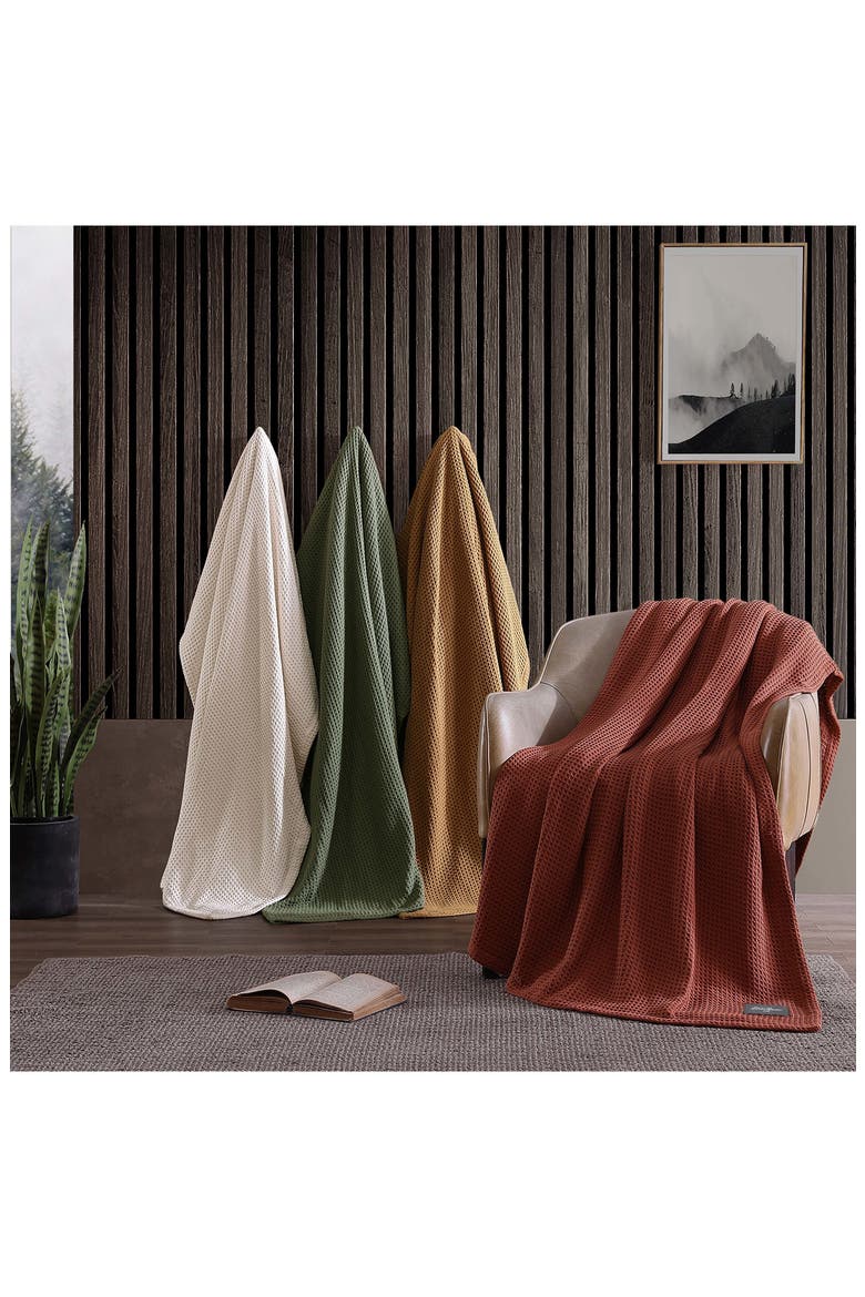 Waffle Knit Throw Blanket, Alternate, color, MEDIUM BROWN