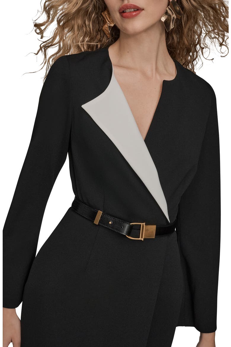 Asymmetric Collar Long Sleeve Dress, Alternate, color, BLACK CREAM