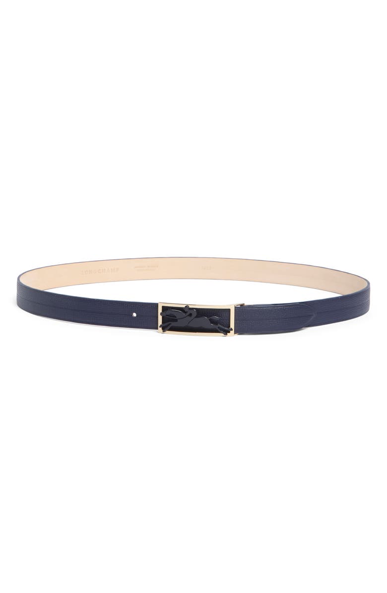 Longchamp Leather Belt, Main, color, Navy