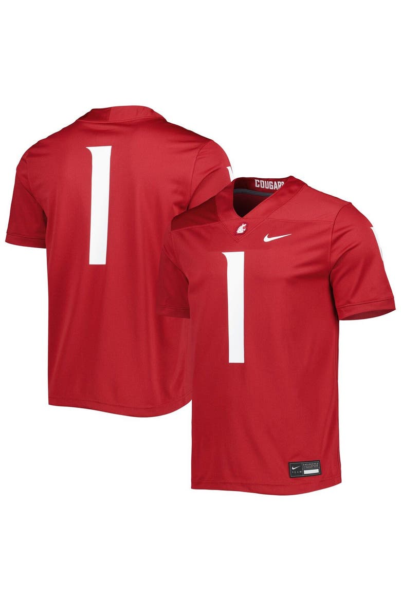 Men's Nike #1 Crimson Washington State Cougars Untouchable Football Jersey, Main, color, Crimson