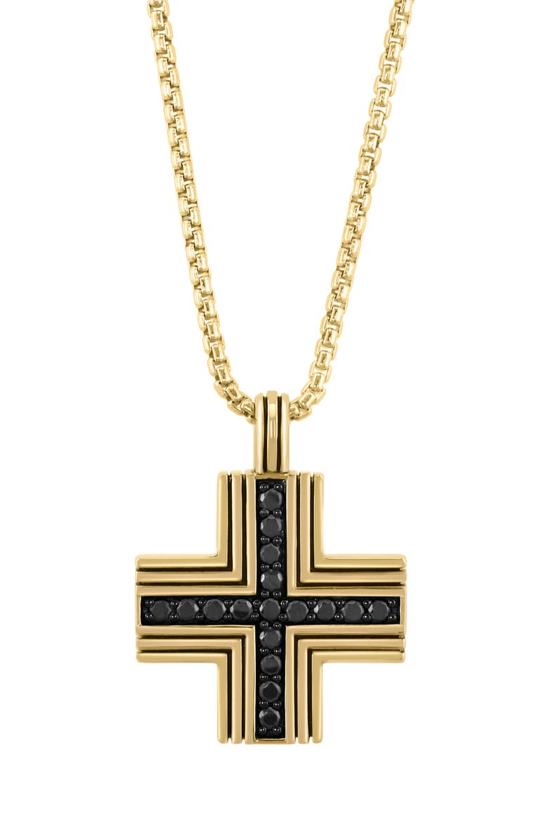 Black Spinel Cross Pendant Necklace, Main, color, BLACK