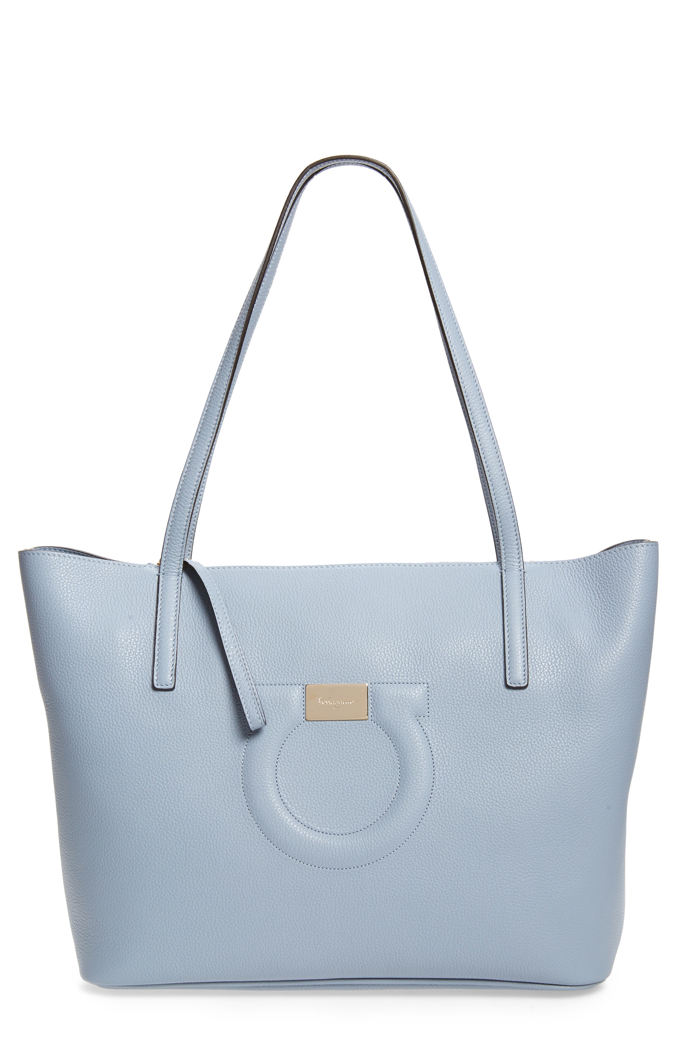 Salvatore Ferragamo City Quilted Gancio Leather Tote, Main, color, STORMY SKY