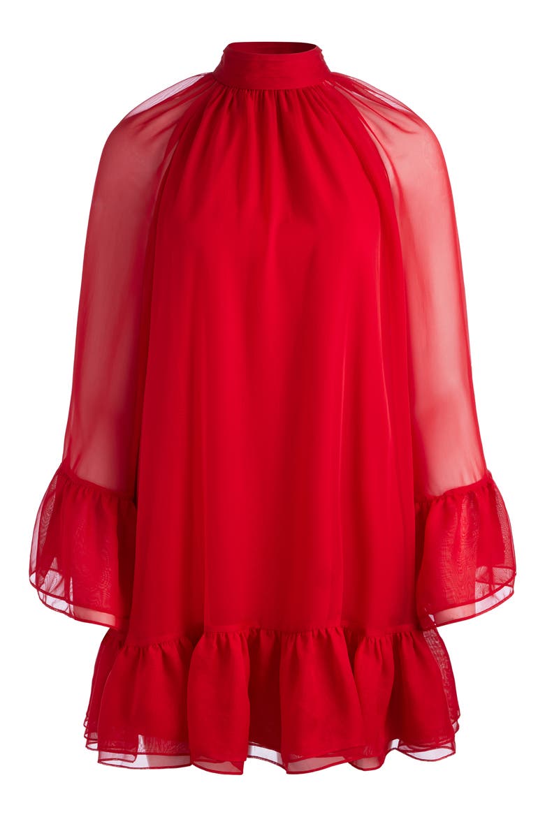 Erna Sheer Long Sleeve Swing Minidress, Alternate, color, PERFECT RUBY