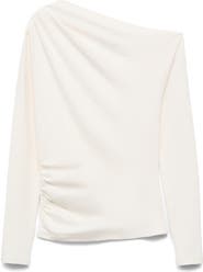 MANGO Ruched Asymmetric Stretch Cotton & Modal Top