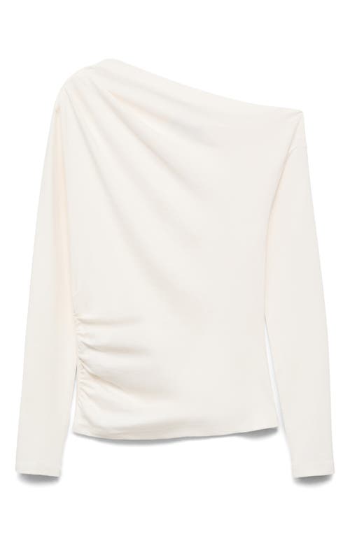 Mango Ruched Asymmetric Stretch Cotton & Modal Top In White