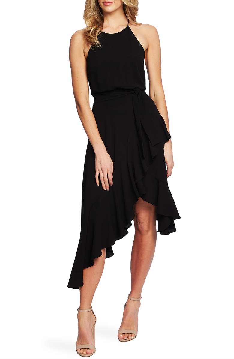 CeCe Asymmetrical Cascading Ruffle Hem Dress, Main, color, 