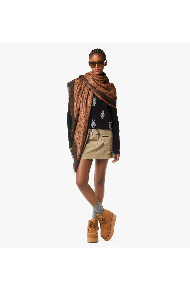 MCM Monogram Shawl in Wool-Silk Jacquard, Alternate, color, Mars Gold