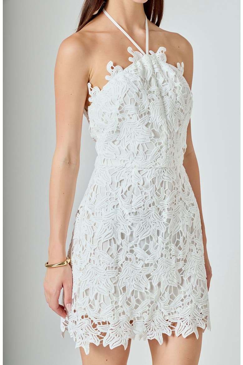 Halter Neck Guipure Lace Minidress, Alternate, color, WHITE
