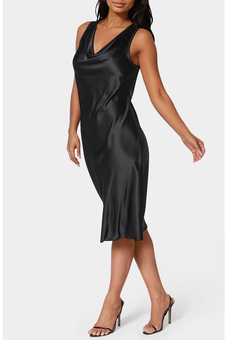 Draped Sleeveless Satin Slipdress, Alternate, color, BLACK