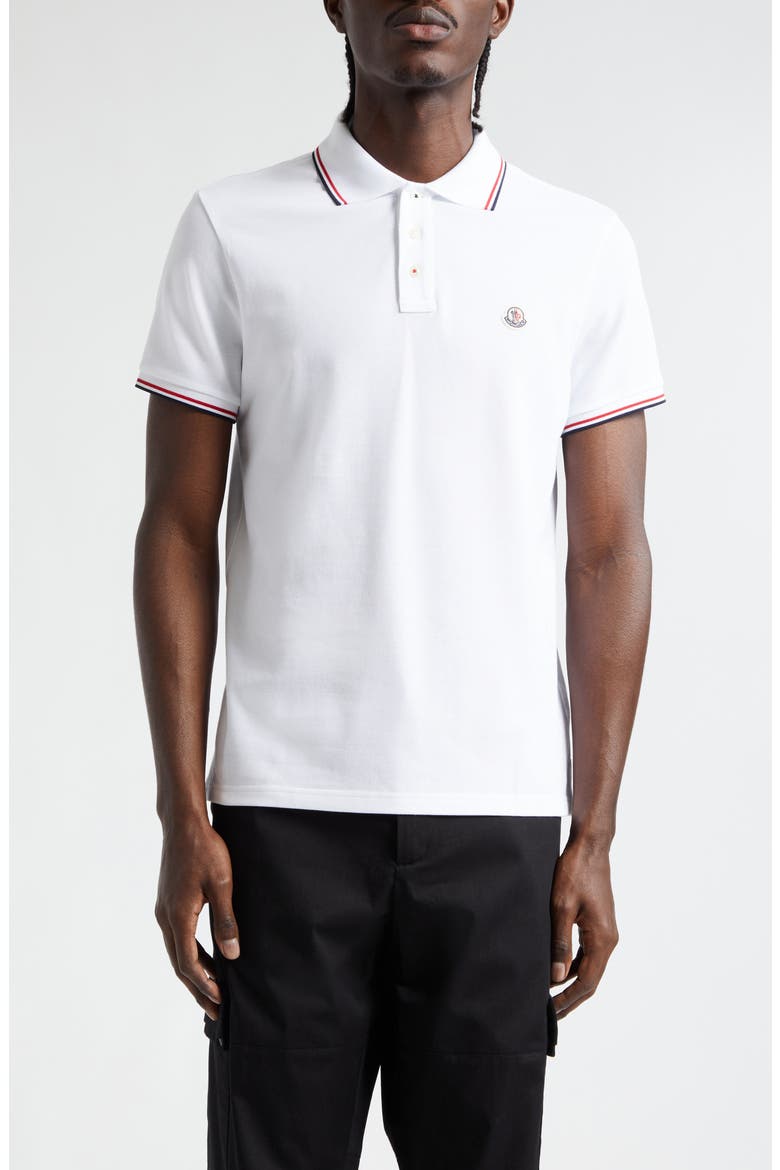 Tipped Cotton Piqué Polo, Main, color, WHITE/ WHITE