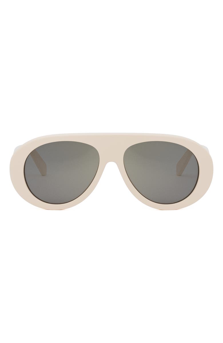 CELINE Aprés Ski Capsule 55mm Mirrored Pilot Sunglasses, Main, color, Ivory / Smoke Mirror